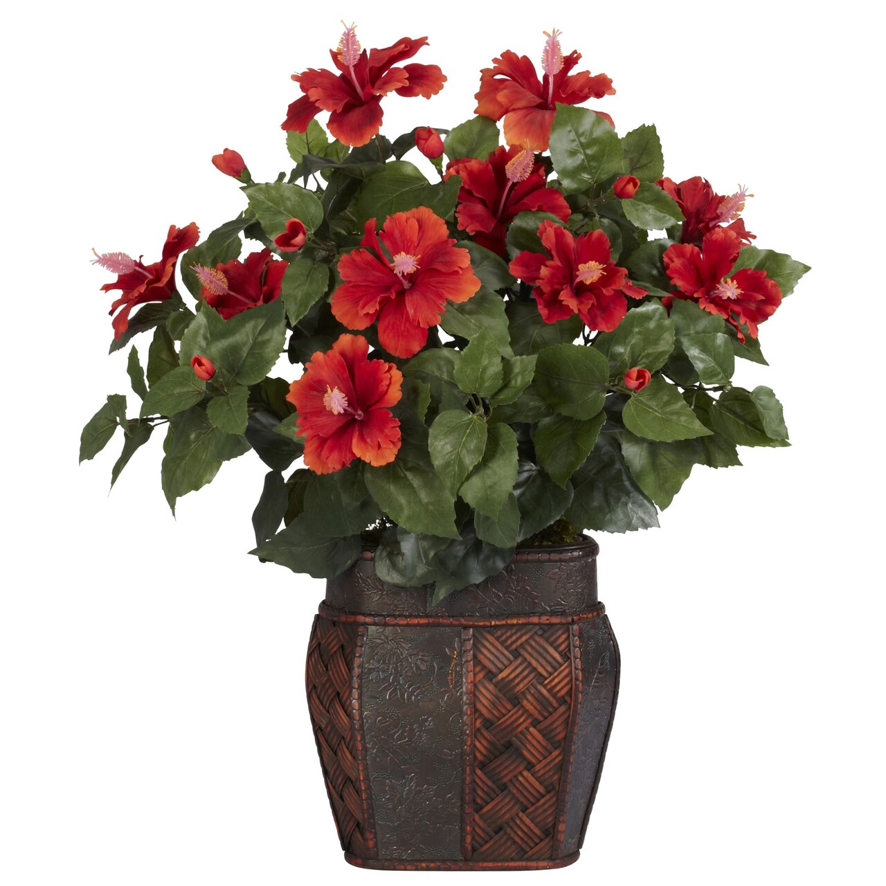 Nearly Natural 24" Hibiscus Silk Artificial Plant in Decorative Vase